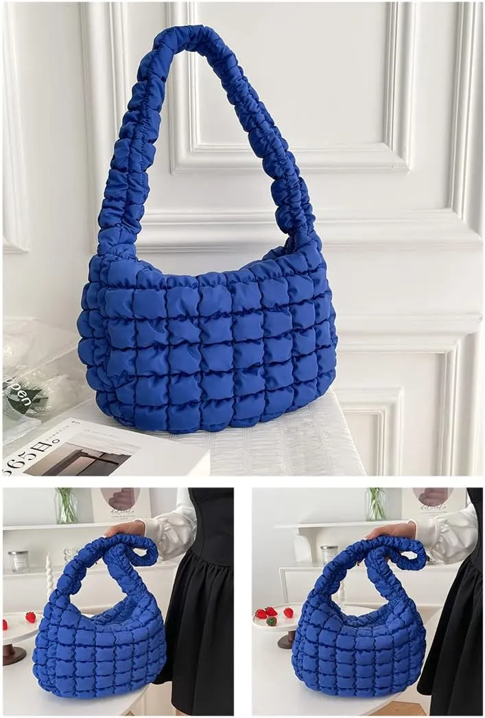 Puffer Tote Bag for Women Quilted Puffy Hobo Bag Lightweight Down Cotton Padded Shoulder Bag Trendy Padding Handbag