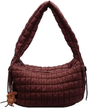 Puffer Tote Bag for Women Quilted Purse Large Crossbody Puffy Bag Lightweight Carryall Bag
