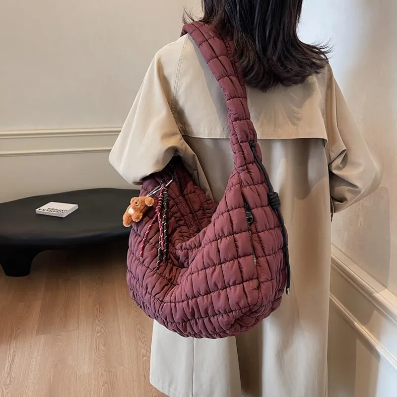 Puffer Tote Bag for Women Quilted Purse Large Crossbody Puffy Bag Lightweight Carryall Bag