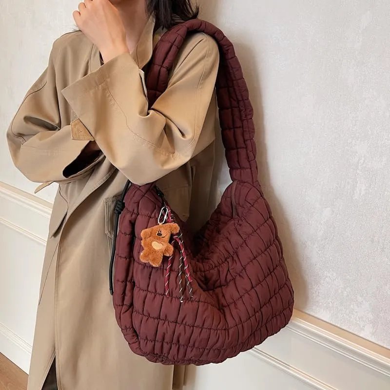 Puffer Tote Bag for Women Quilted Purse Large Crossbody Puffy Bag Lightweight Carryall Bag