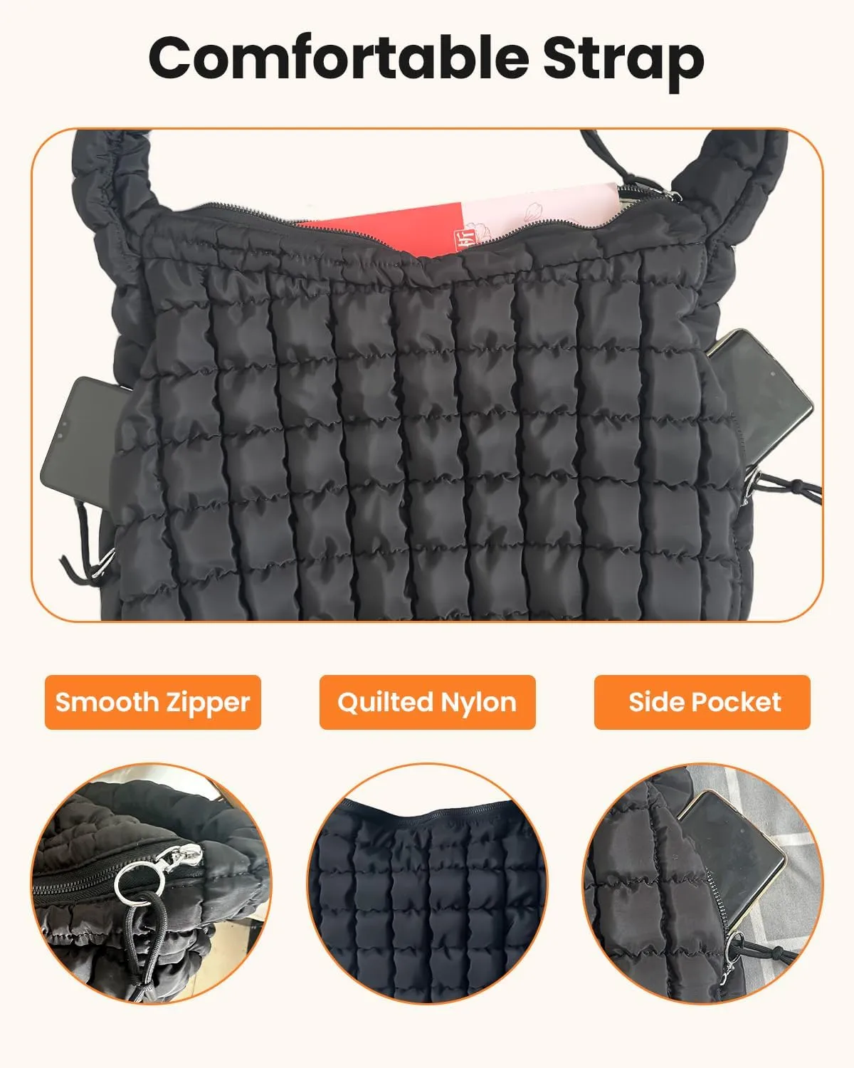 Puffer Tote Bag for Women Quilted Tote Bag Carryall Bag Soft Puffy Crossbody Bag Lightweight Padding Hobo Handbags