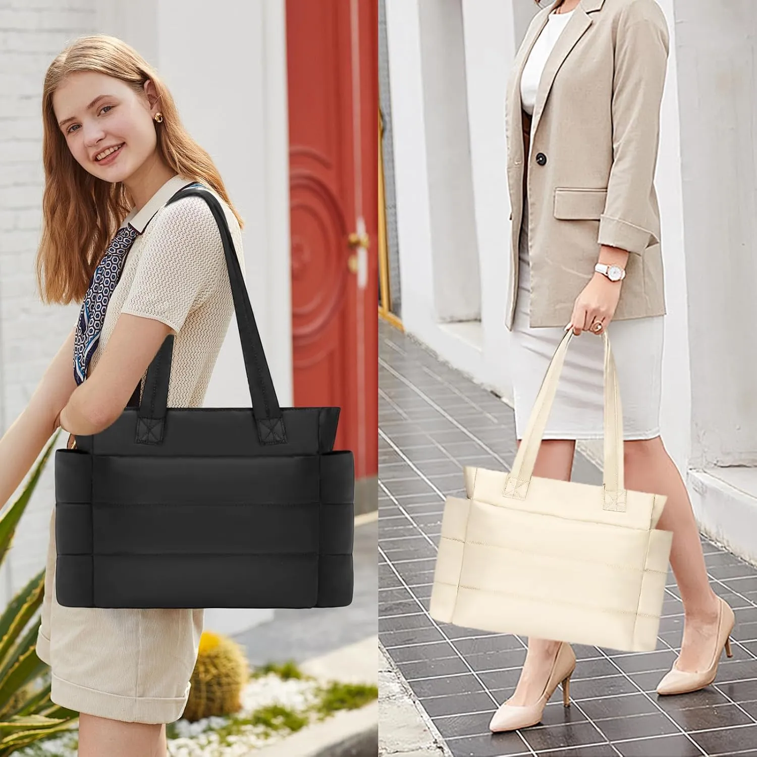 Puffer Tote Bag for Women Quilted Tote Bag Shoulder/handbag,Nylon Puffy Bag Lightweight Waterproof Suitable for Work