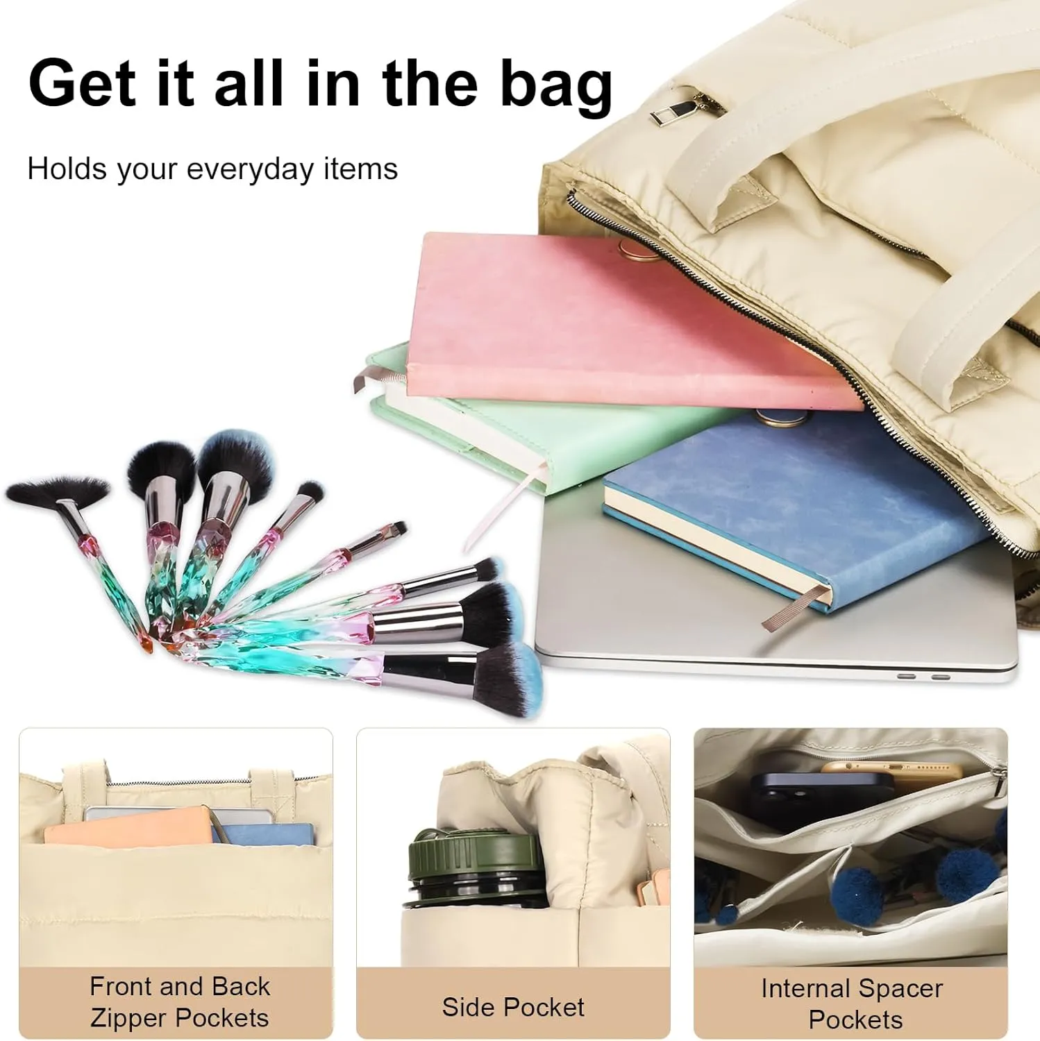 Puffer Tote Bag for Women Quilted Tote Bag Shoulder/handbag,Nylon Puffy Bag Lightweight Waterproof Suitable for Work