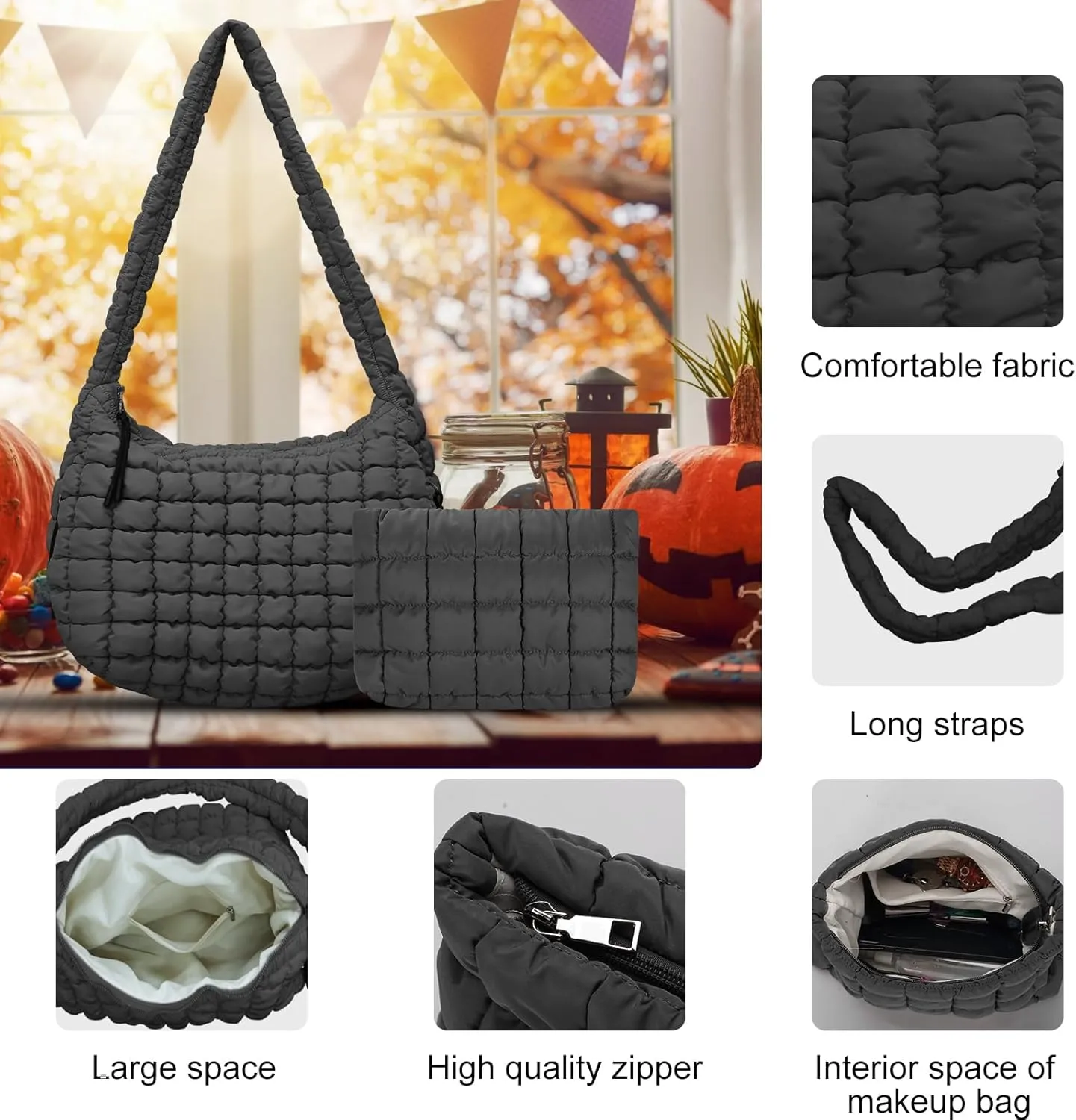 Puffer Tote Bag for Women,Quilted Tote Bag,Large Hobo Quilted Tote Bag Crossbody Shoulder Puff Purse Soft Fluffy Lightweight