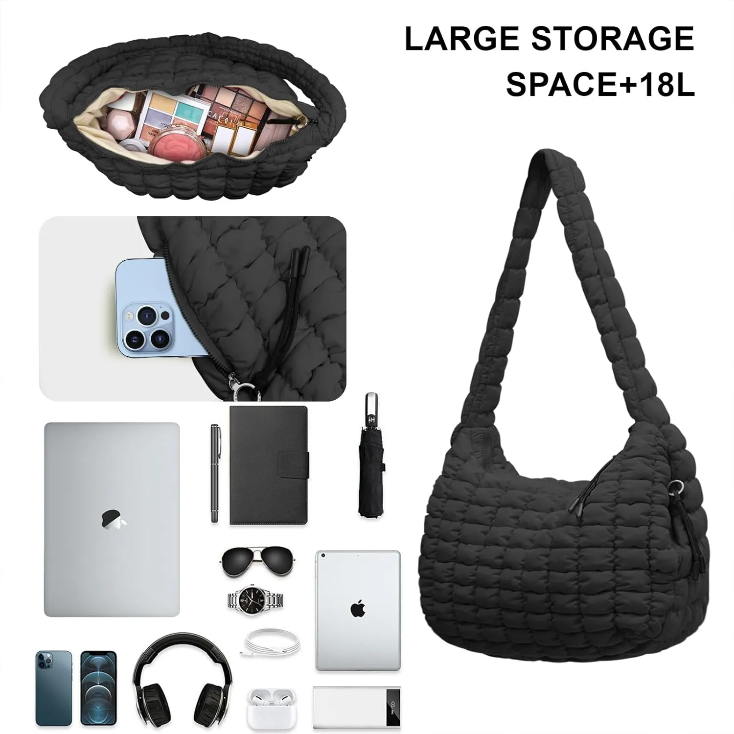 Puffer Tote Bag for Women,Quilted Tote Bag,Large Hobo Quilted Tote Bag Crossbody Shoulder Puff Purse Soft Fluffy Lightweight