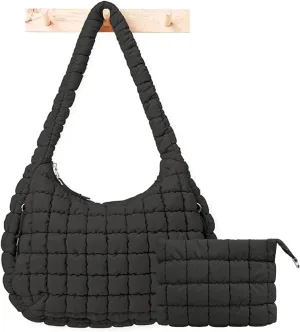 Puffer Tote Bag for Women,Quilted Tote Bag,Large Hobo Quilted Tote Bag Crossbody Shoulder Puff Purse Soft Fluffy Lightweight