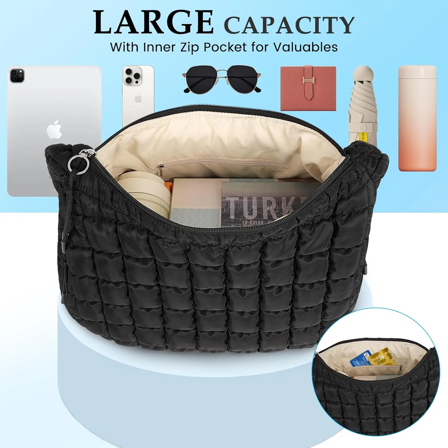 Puffer Tote Bag Quilted Carryall Bag Crossbody Bag Puffy Shoulder Bag for Women Lightweight Hobo Bags