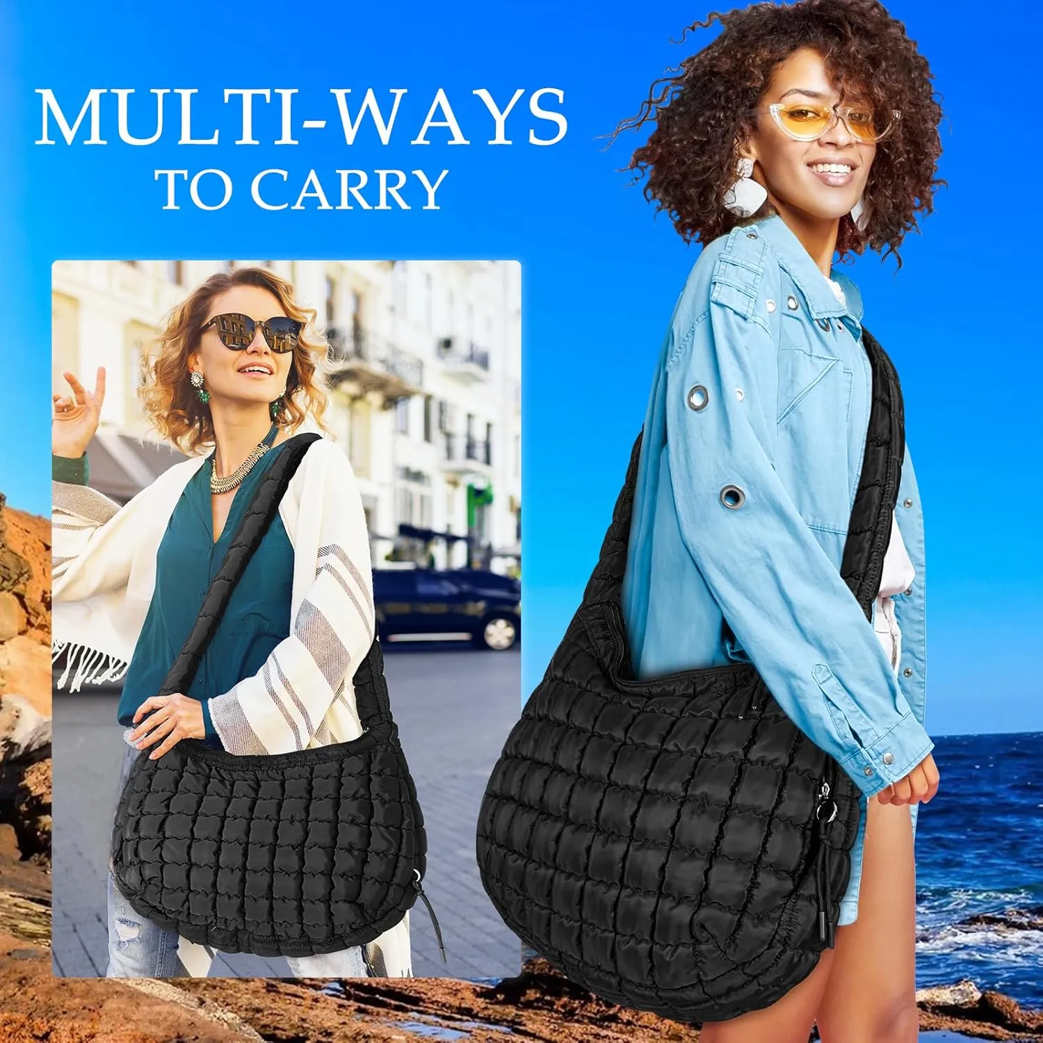 Puffer Tote Bag Quilted Carryall Bag Crossbody Bag Puffy Shoulder Bag for Women Lightweight Hobo Bags