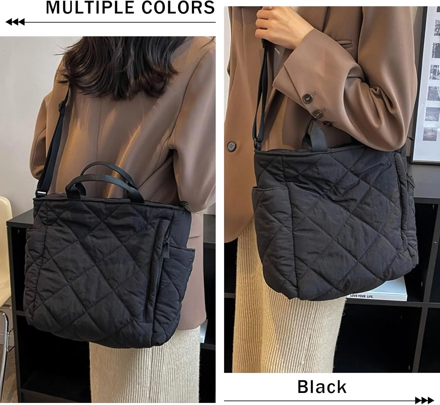 Puffer Tote Bag Women Quilted Crossbody Handbag Lattice Padded Puffy Purse Casual Satchel Bag