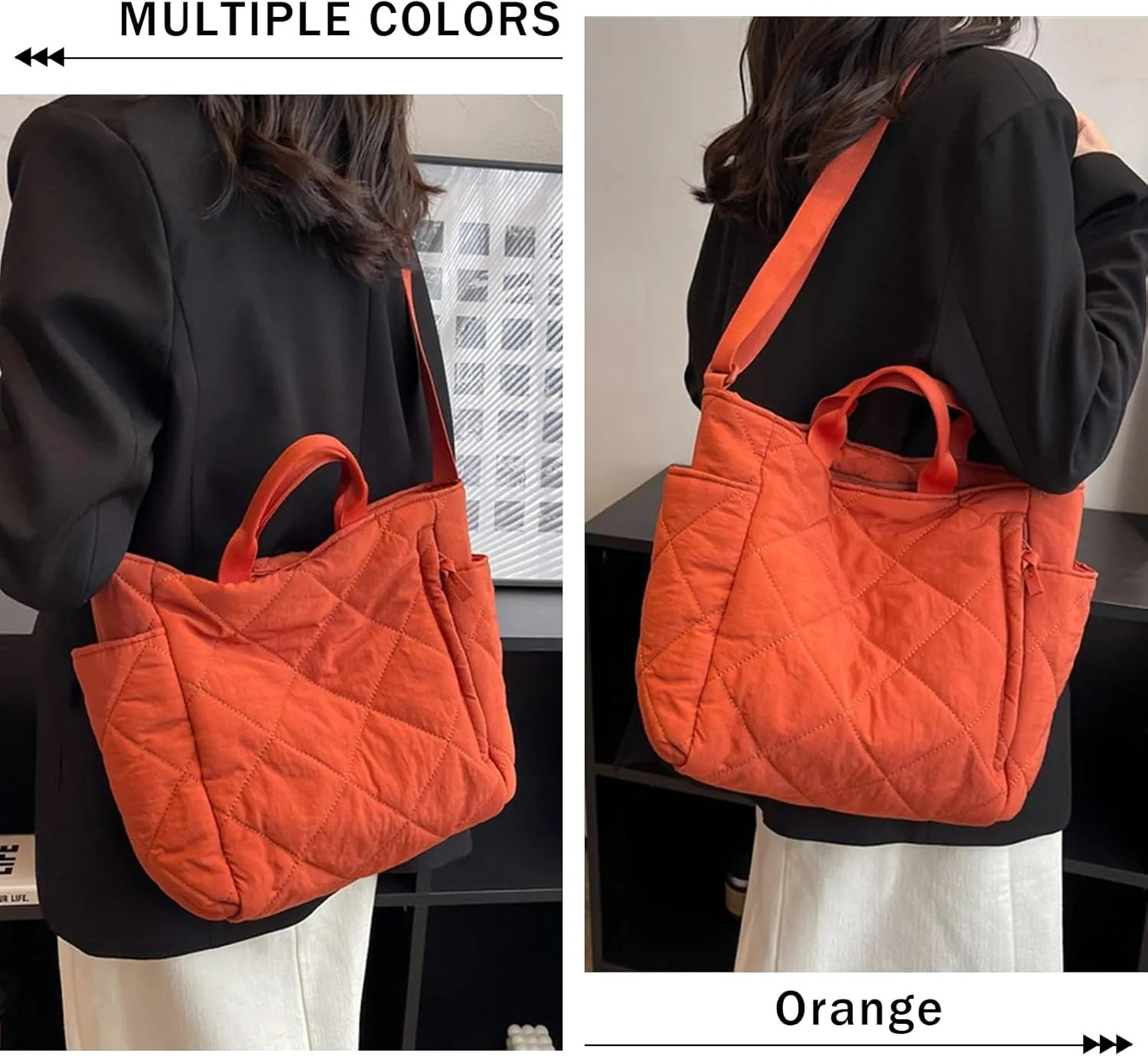 Puffer Tote Bag Women Quilted Crossbody Handbag Lattice Padded Puffy Purse Casual Satchel Bag