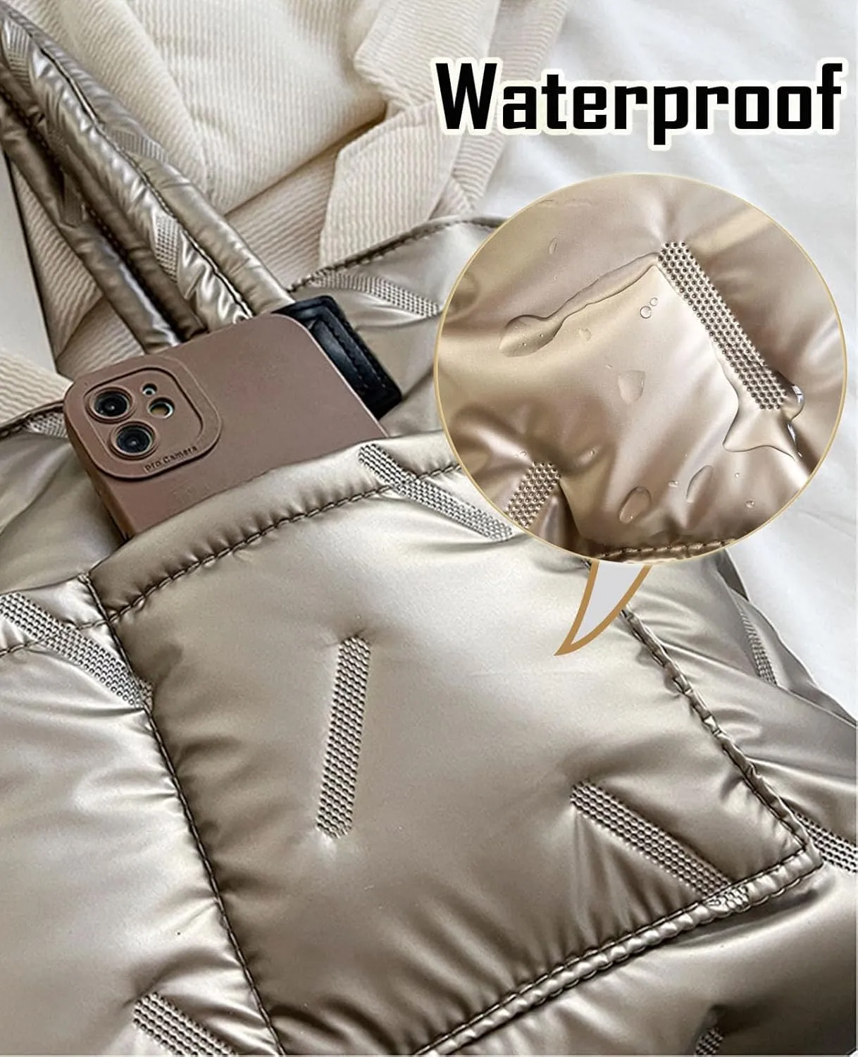 Puffer Tote Bag,Large Quilted Puffy Handbag Shoulder Bag Lightweight Satchel Purse for Travel, Work, Gym, Shop
