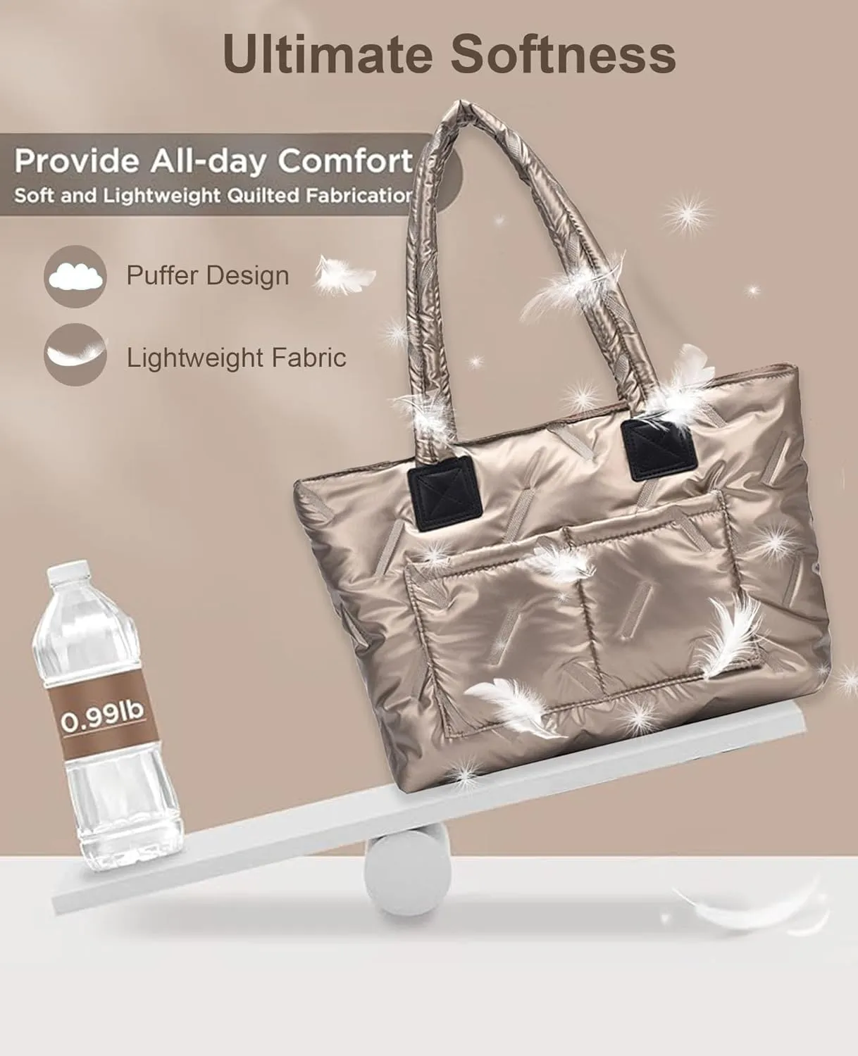 Puffer Tote Bag,Large Quilted Puffy Handbag Shoulder Bag Lightweight Satchel Purse for Travel, Work, Gym, Shop