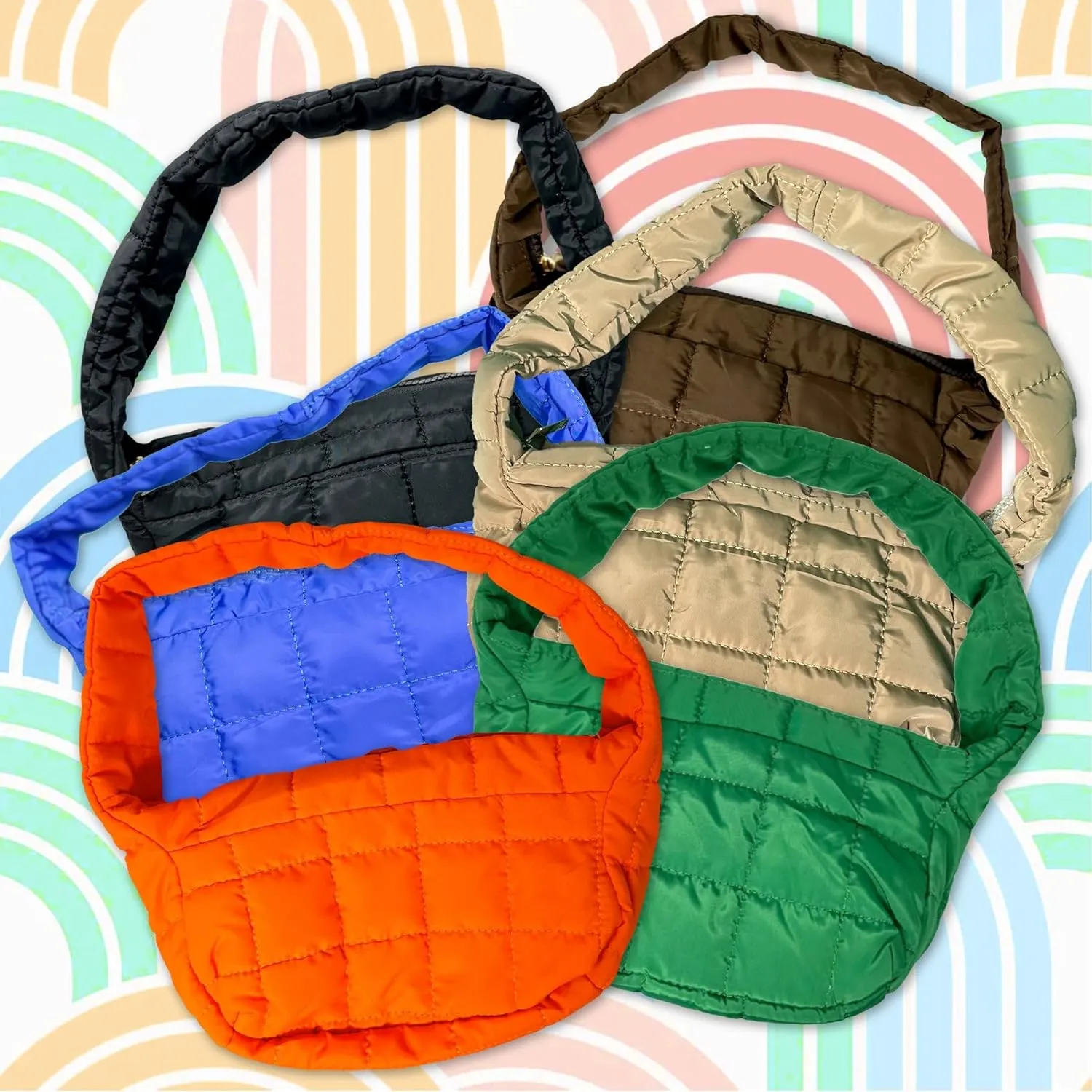 Puffy Quilted Shoulder Bag for Women - Lightweight Nylon/Poly with Zipper Closure, Padded Handbag - Ideal for Any Occasion
