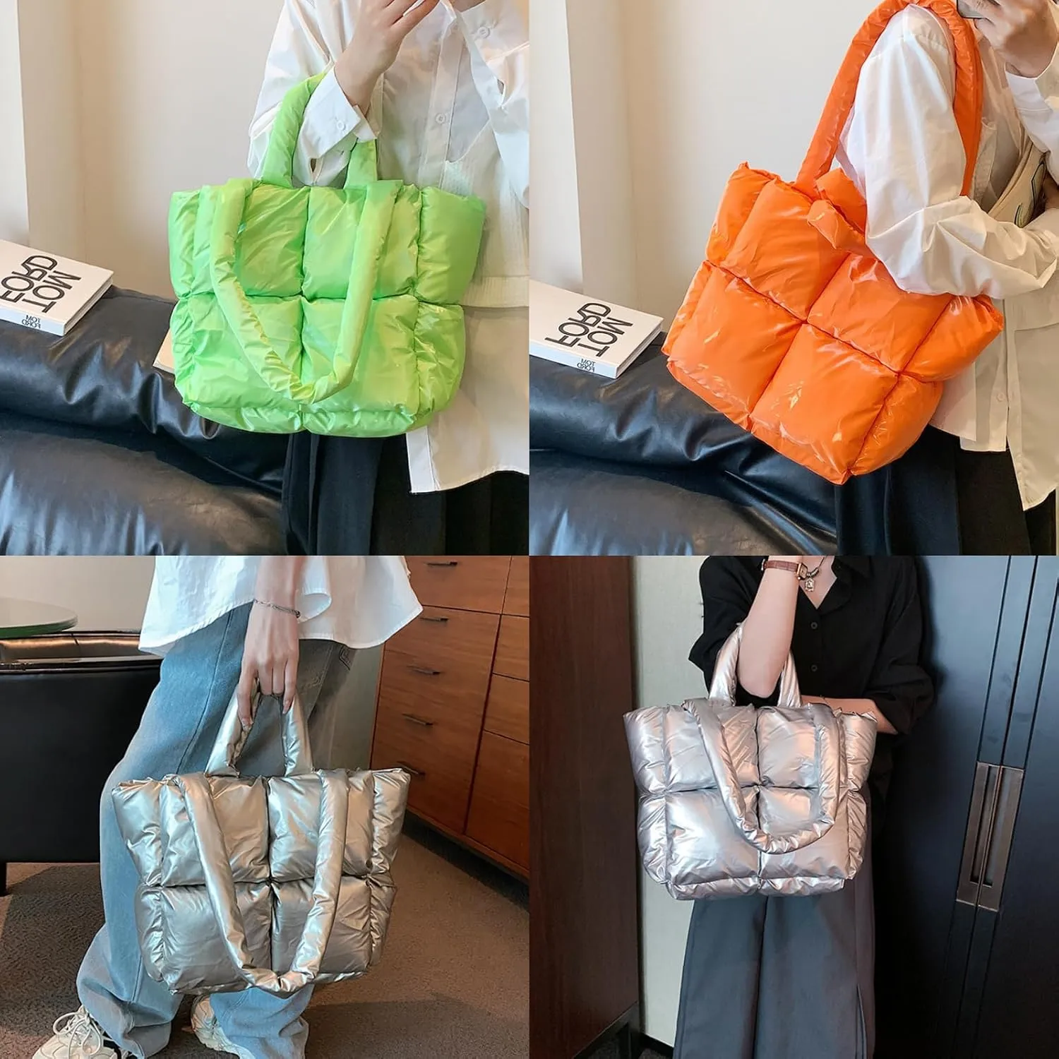 Puffy Tote Bag Padded Puffy Tote Lattice Handbags Large Puffer Tote Bag for Women Shoulder Bag Puffer Luxury Bags