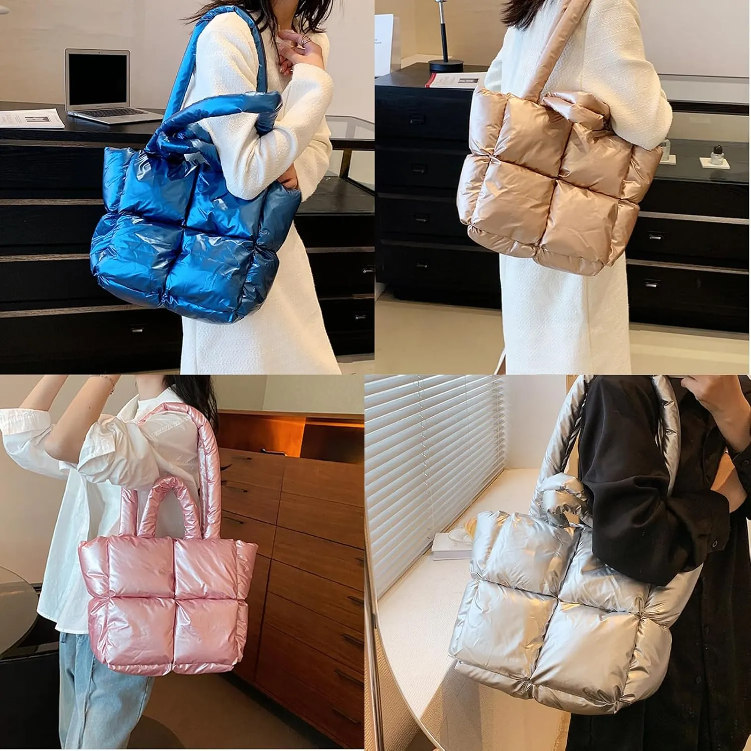 Puffy Tote Bag Padded Puffy Tote Lattice Handbags Large Puffer Tote Bag for Women Shoulder Bag Puffer Luxury Bags