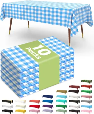 Pureegg Plastic Table Cloth Disposable 10 Pack, 54 x 108 Inch Table Cloths, Party, Picnic, Decorative Gingham Tablecloths, Rectangle, Blue and White Checkered Cover, Leakproof & Sturdy, Blue Plaid