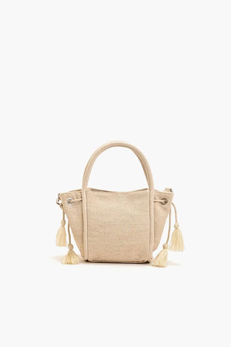 Purse - Embellished Top Handle Crossbody-Natural Floral