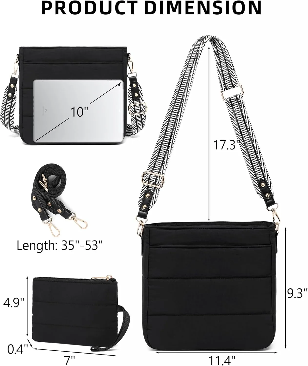 Purses for Women 2PCS Puffer Quilted Crossbody Shoulder Hobo Bags Trendy Ladies Handbag with Coin Wallet 2 Adjustable Straps