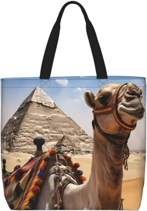 Pyramid Camel Tote Bag for Women Hobo Handbags with Zipper Large Shoulder Bag Shopping Bags Travel Purse