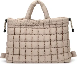 Queenoris Quilted Puffer Work Tote Bag for Women, Large Lightweight Carryall Shoulder Bag with Zipper Crossbody Bag