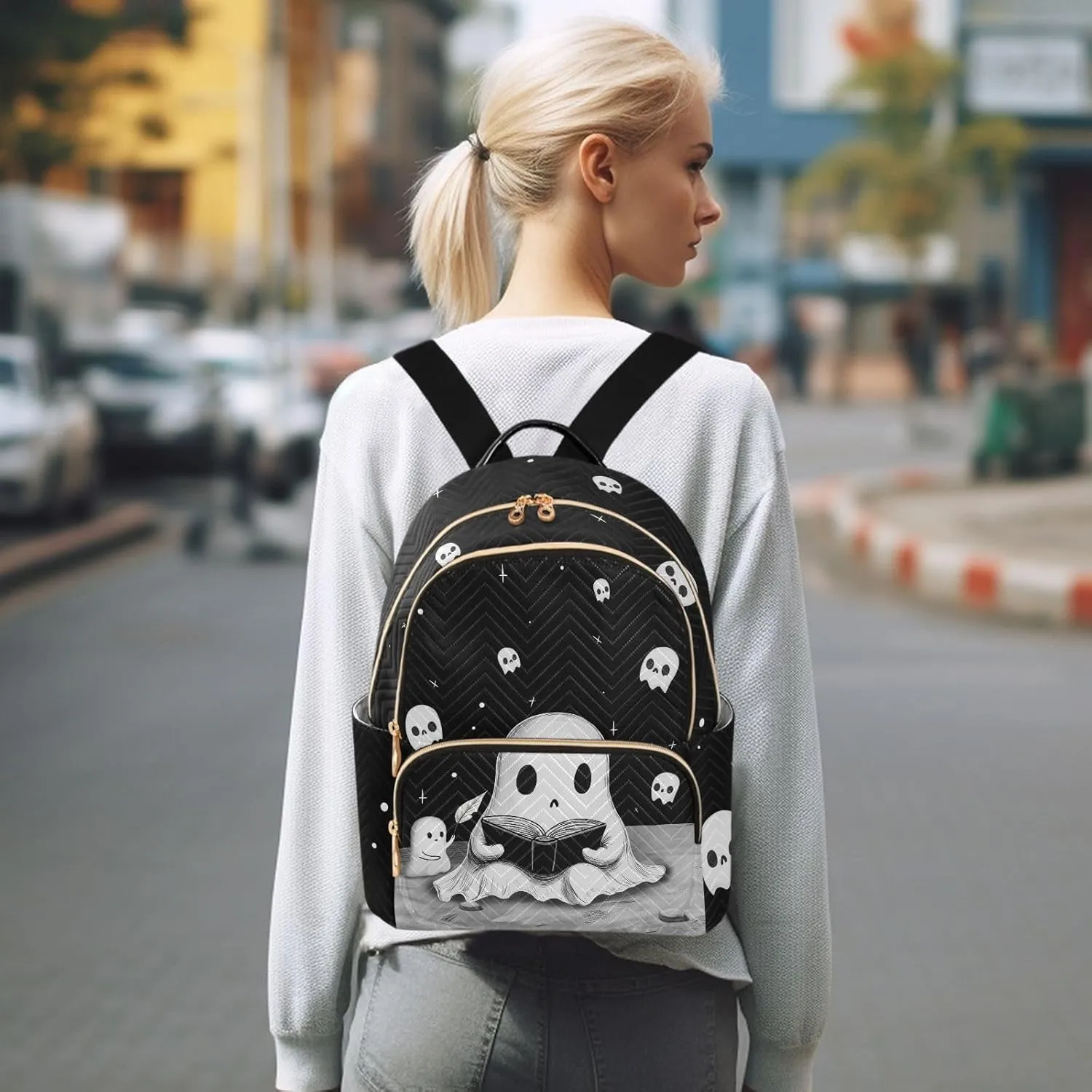 Quilted Backpack Purse for Women Fashion Small Backpack Shoulder Bag Travel Casual Daypack (Ghost, Medium)