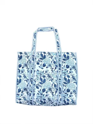 Quilted Cotton Handprinted Reversible Large multicolor Floral Tote Bag,Hand Block Print Shopping Shoulder Carry Bag