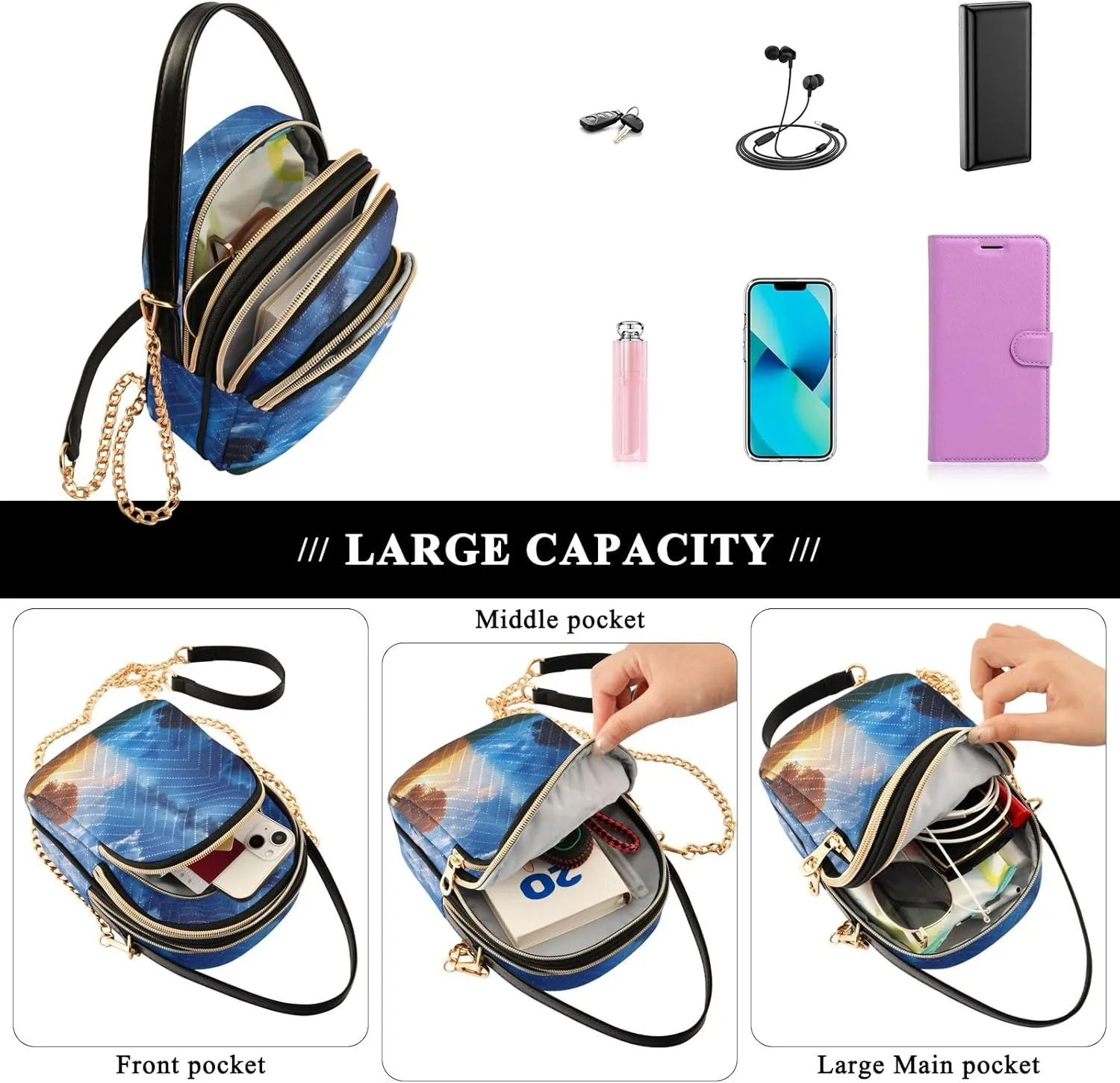 Quilted Crossbody Bag Small Shoulder Purse Women's Handbags Phone Purse with Chain