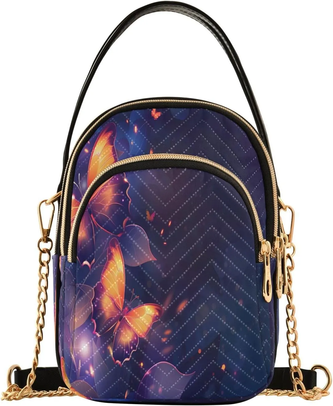 Quilted Crossbody Bags for Women,Butterflies Insects Glow Light Women's Crossbody Handbags Small Travel Purses Phone Bag