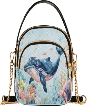 Quilted Crossbody Bags for Women,Ocean Whale Coral Seaweed Fish Women's Crossbody Handbags Small Travel Purses Phone Bag