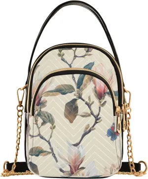 Quilted Crossbody Bags for Women,Romantic Vintage Magnolia Flowers Women's Crossbody Handbags Small Travel Purses Phone Bag