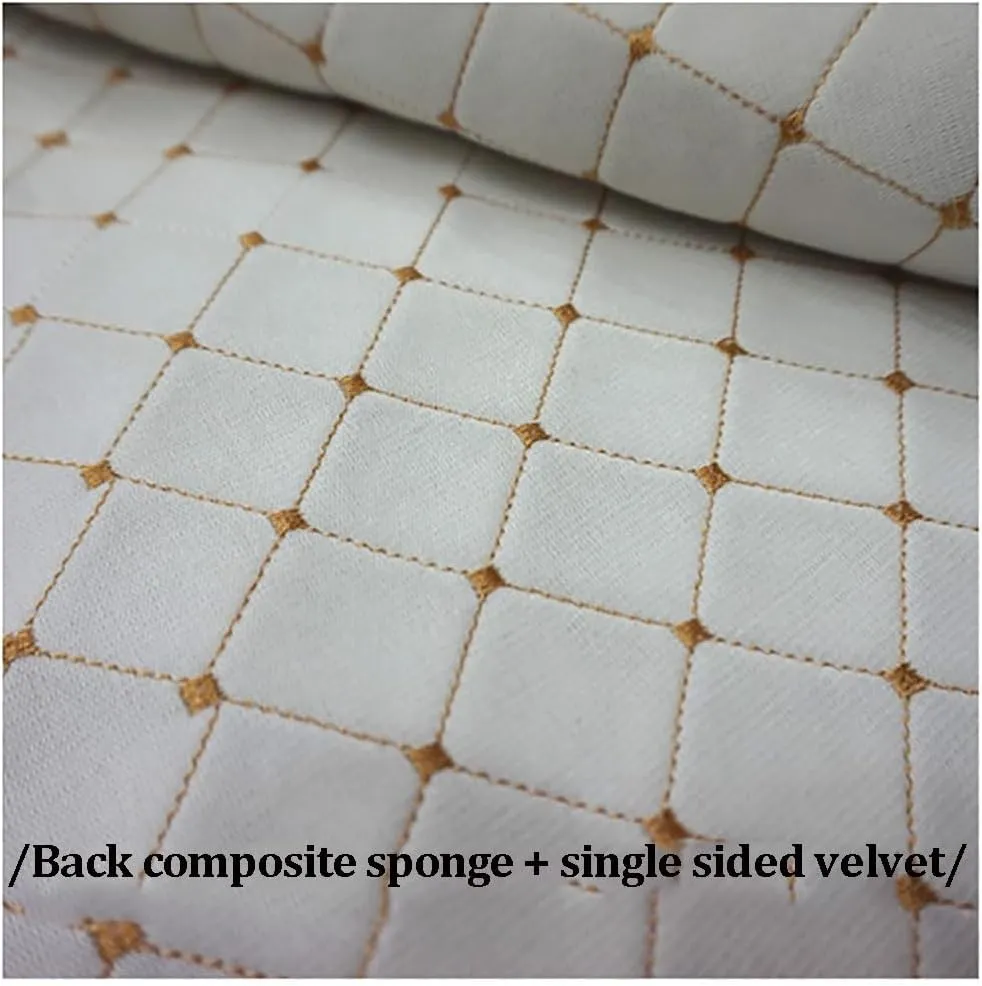 Quilted Faux Leather Vinyl PVC Fabric Waterproof Quilted Diamond Stitch Padded Cushion Linen Wadding Canvas(Brown,1.4X10m)