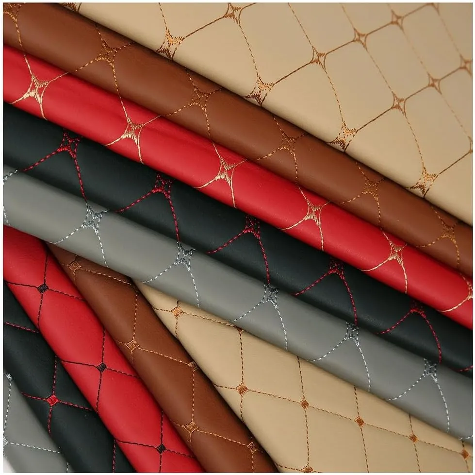 Quilted Faux Leather Vinyl PVC Fabric Waterproof Quilted Diamond Stitch Padded Cushion Linen Wadding Canvas(Brown,1.4X10m)