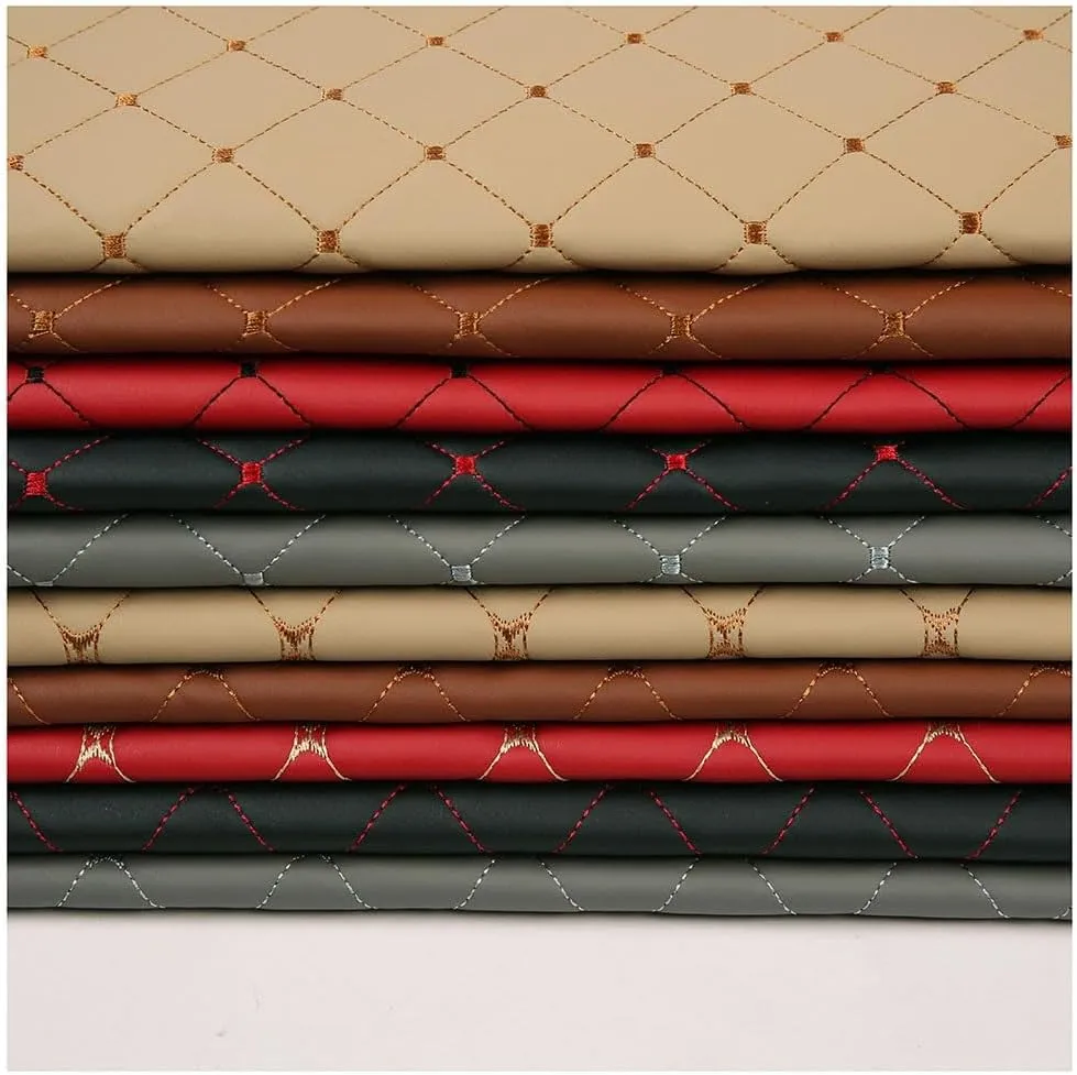 Quilted Faux Leather Vinyl PVC Fabric Waterproof Quilted Diamond Stitch Padded Cushion Linen Wadding Canvas(Brown,1.4X10m)