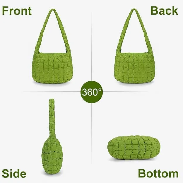 Quilted Puffer Tote Bag for Women Large Quilted Tote Bag Lightweight Nylon Puffy Quilted Padding Hobo Bag Quilted Bag