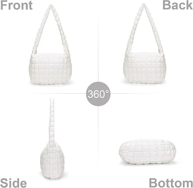 Quilted Puffer Tote Bag for Women Large Quilted Tote Bag Lightweight Nylon Puffy Quilted Padding Hobo Bag Quilted Bag
