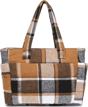 Quilted Puffer Tote Bag for Women Stylish Work Tote with Multiple Compartments Puffy Handbag