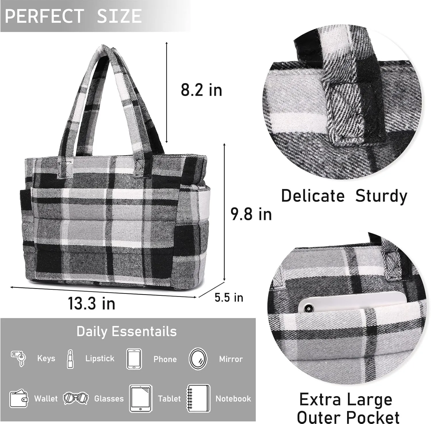 Quilted Puffer Tote Bag for Women Stylish Work Tote with Multiple Compartments Puffy Handbag