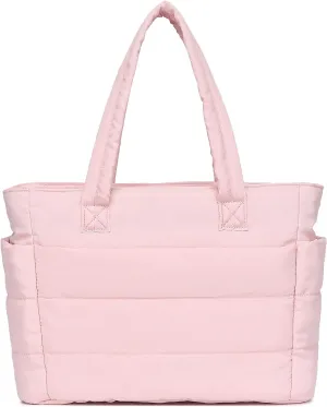 Quilted Puffer Tote Bag for Women Stylish Work Tote with Multiple Compartments Puffy Handbag