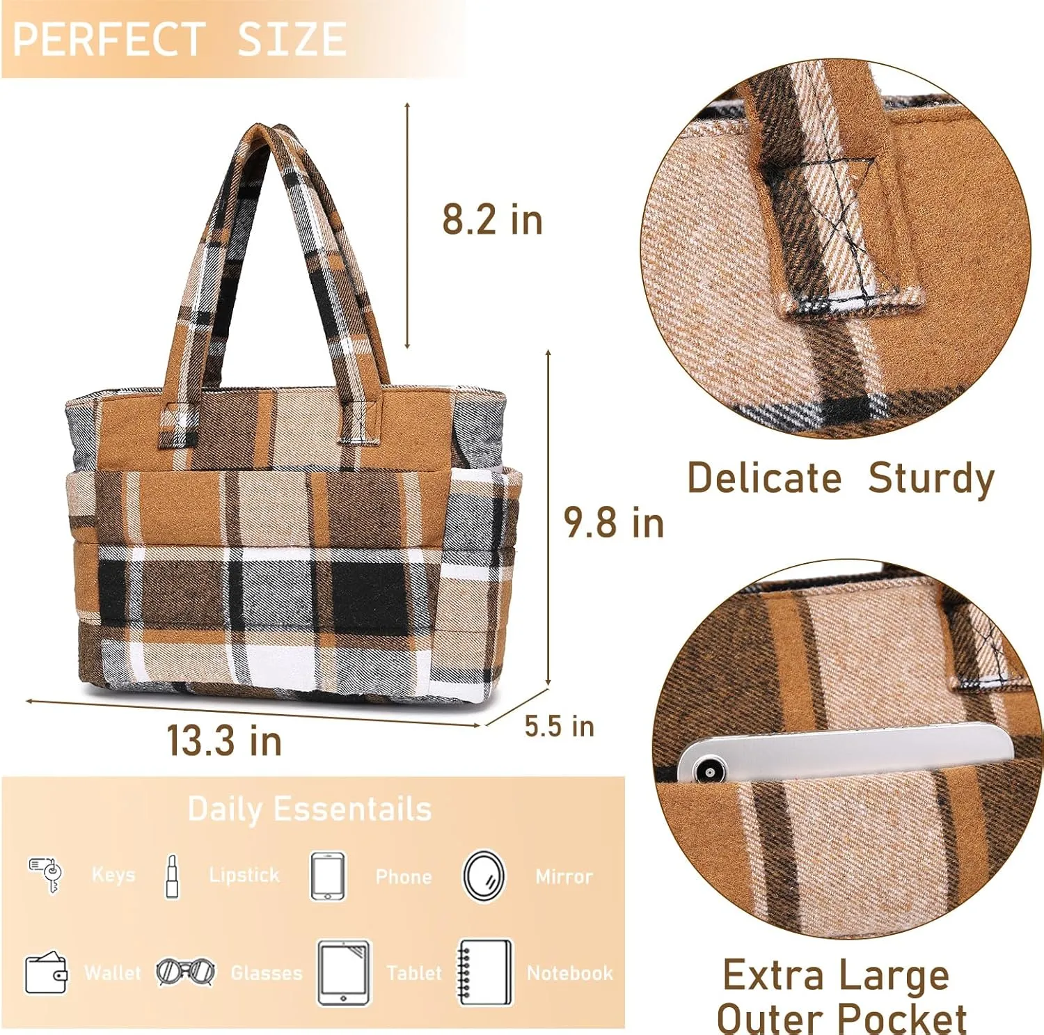 Quilted Puffer Tote Bag for Women Stylish Work Tote with Multiple Compartments Puffy Handbag