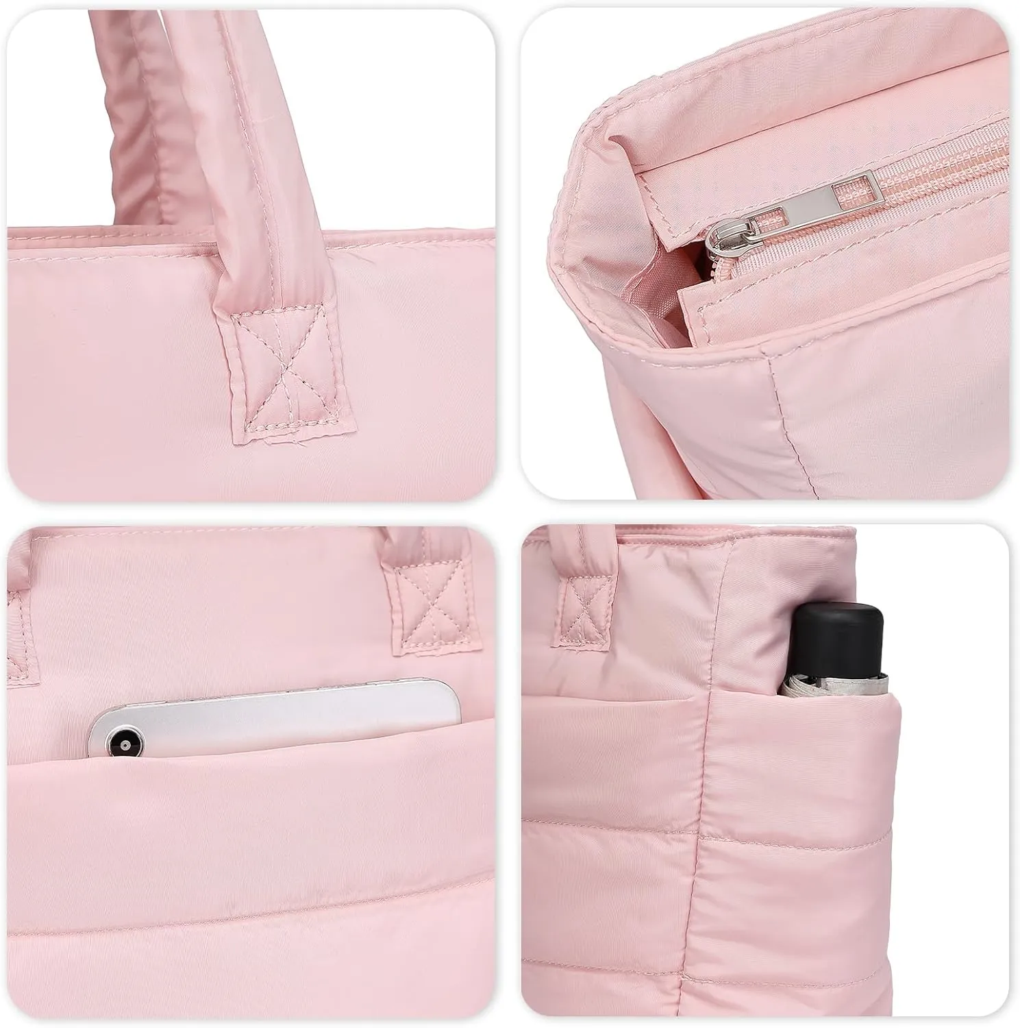 Quilted Puffer Tote Bag for Women Stylish Work Tote with Multiple Compartments Puffy Handbag