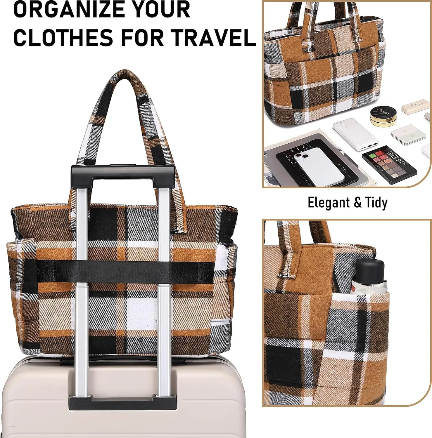 Quilted Puffer Tote Bag for Women Stylish Work Tote with Multiple Compartments Puffy Handbag
