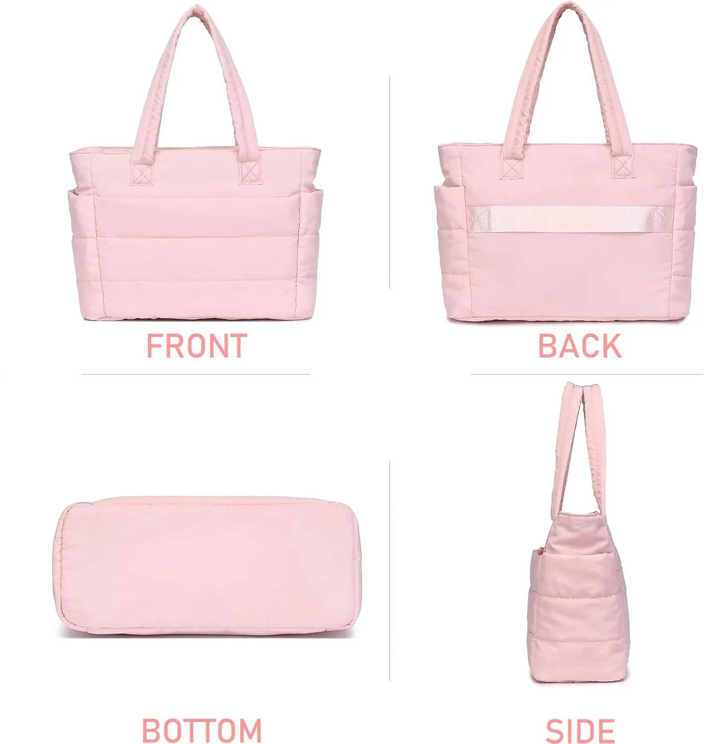 Quilted Puffer Tote Bag for Women Stylish Work Tote with Multiple Compartments Puffy Handbag