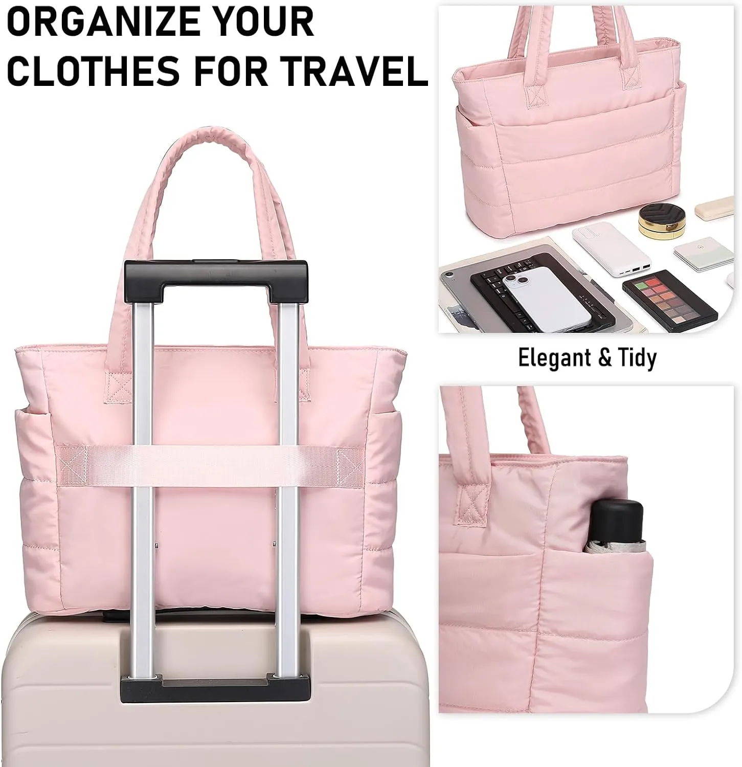Quilted Puffer Tote Bag for Women Stylish Work Tote with Multiple Compartments Puffy Handbag