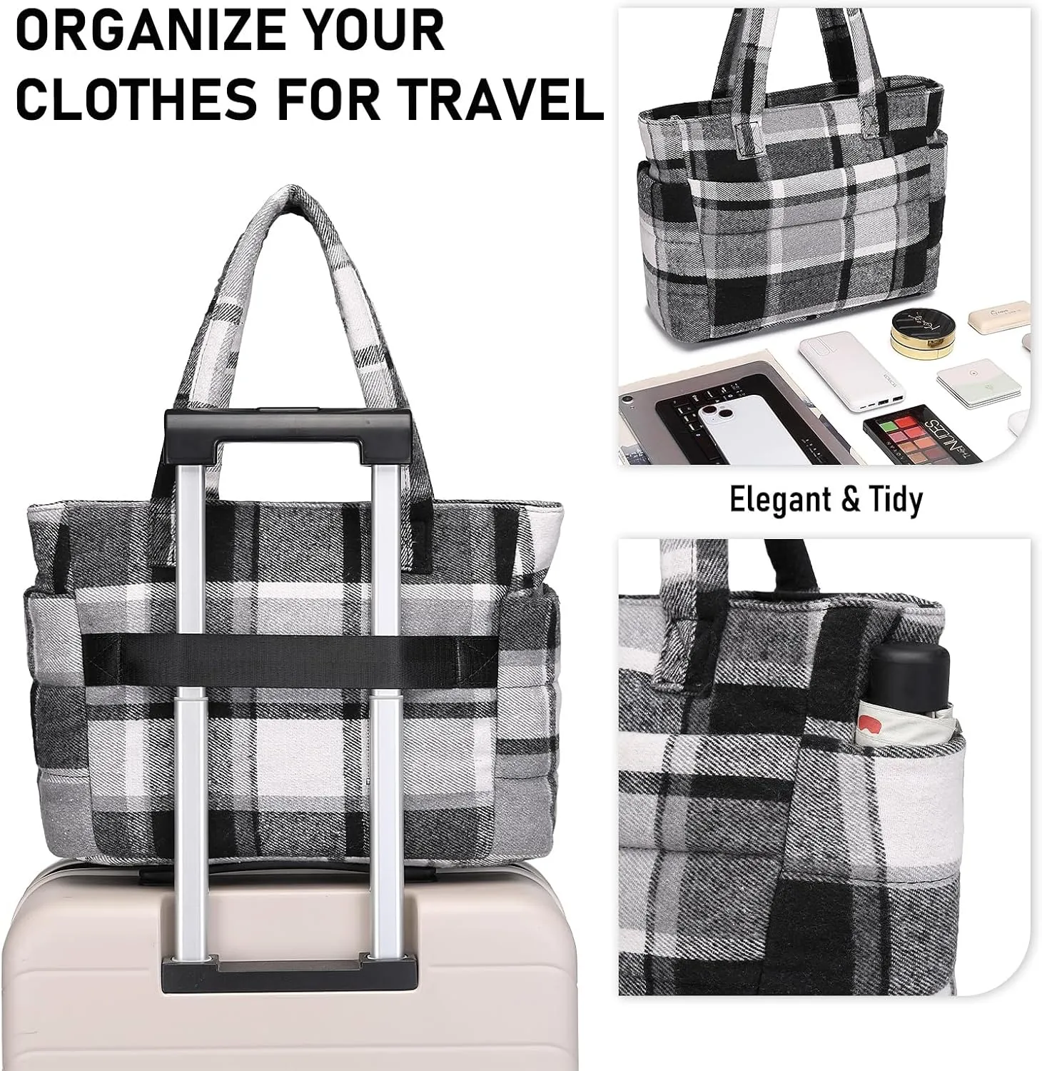 Quilted Puffer Tote Bag for Women Stylish Work Tote with Multiple Compartments Puffy Handbag
