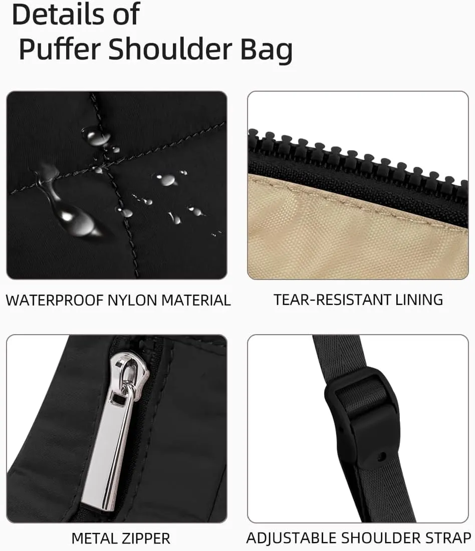Quilted Puffer Tote Bag for Women，Small Puffer Crescent Shoulder Bag，Quilted Nylon Crossbody Bag with Adjustable Strap