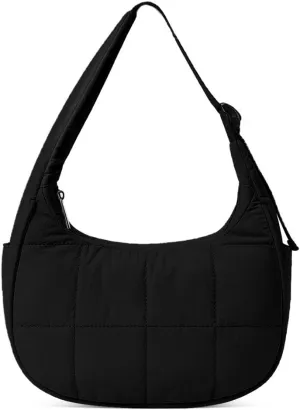 Quilted Puffer Tote Bag for Women，Small Puffer Crescent Shoulder Bag，Quilted Nylon Crossbody Bag with Adjustable Strap