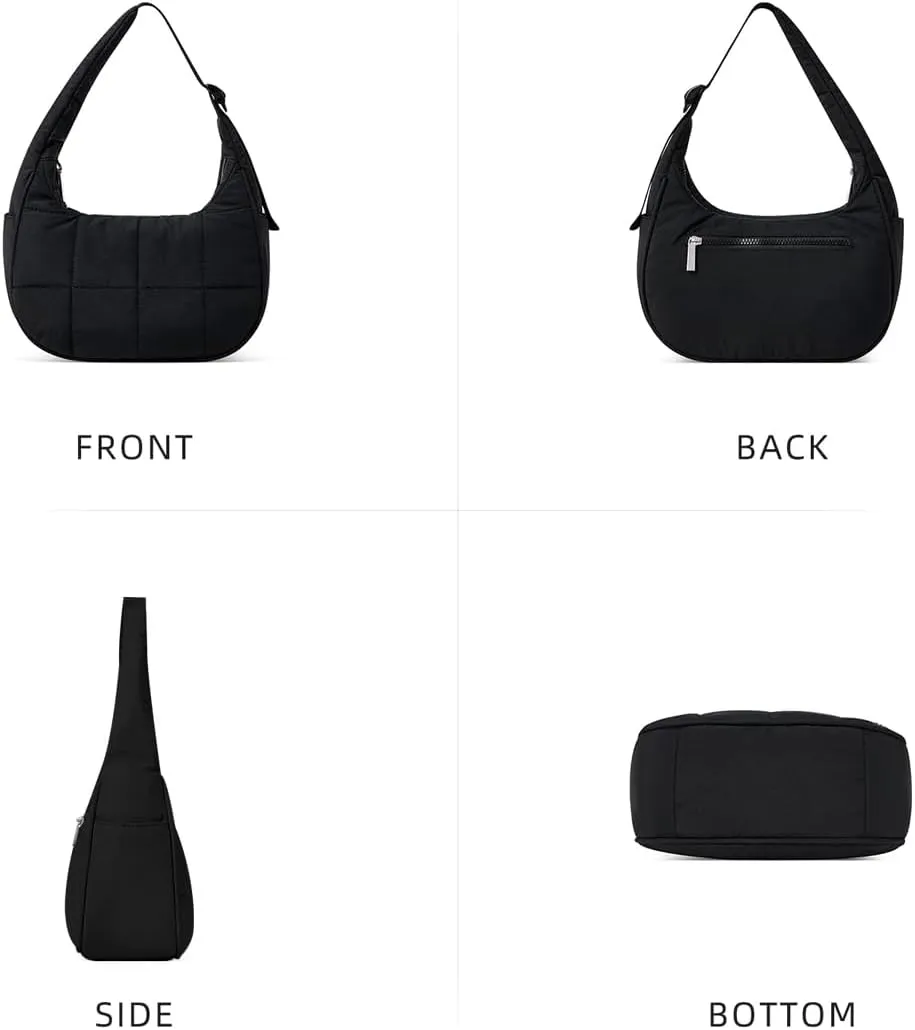 Quilted Puffer Tote Bag for Women，Small Puffer Crescent Shoulder Bag，Quilted Nylon Crossbody Bag with Adjustable Strap