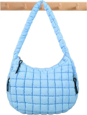 Quilted Puffer Tote Bag Large Crossbody Shoulder Bag with Zipper, Nylon Bubble Hobo Handbag Carryall Bag for Women