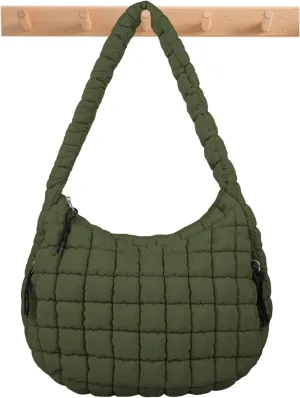 Quilted Puffer Tote Bag Large Crossbody Shoulder Bag with Zipper, Nylon Bubble Hobo Handbag Carryall Bag for Women