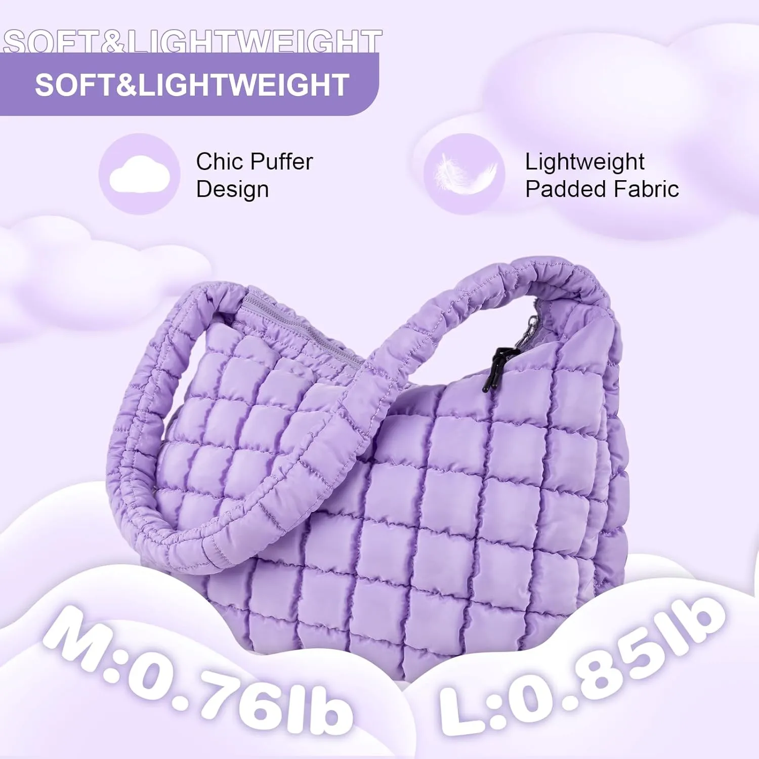 Quilted Puffer Tote Bag Purse Puffy Crossbody Shoulder Bag,Lightweight Nylon Hobo Bag Puffer Carryall Bag for Women Girl